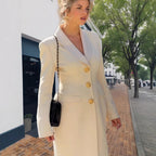 Elegant Long Coat with Gold Buttons and Classic Cut