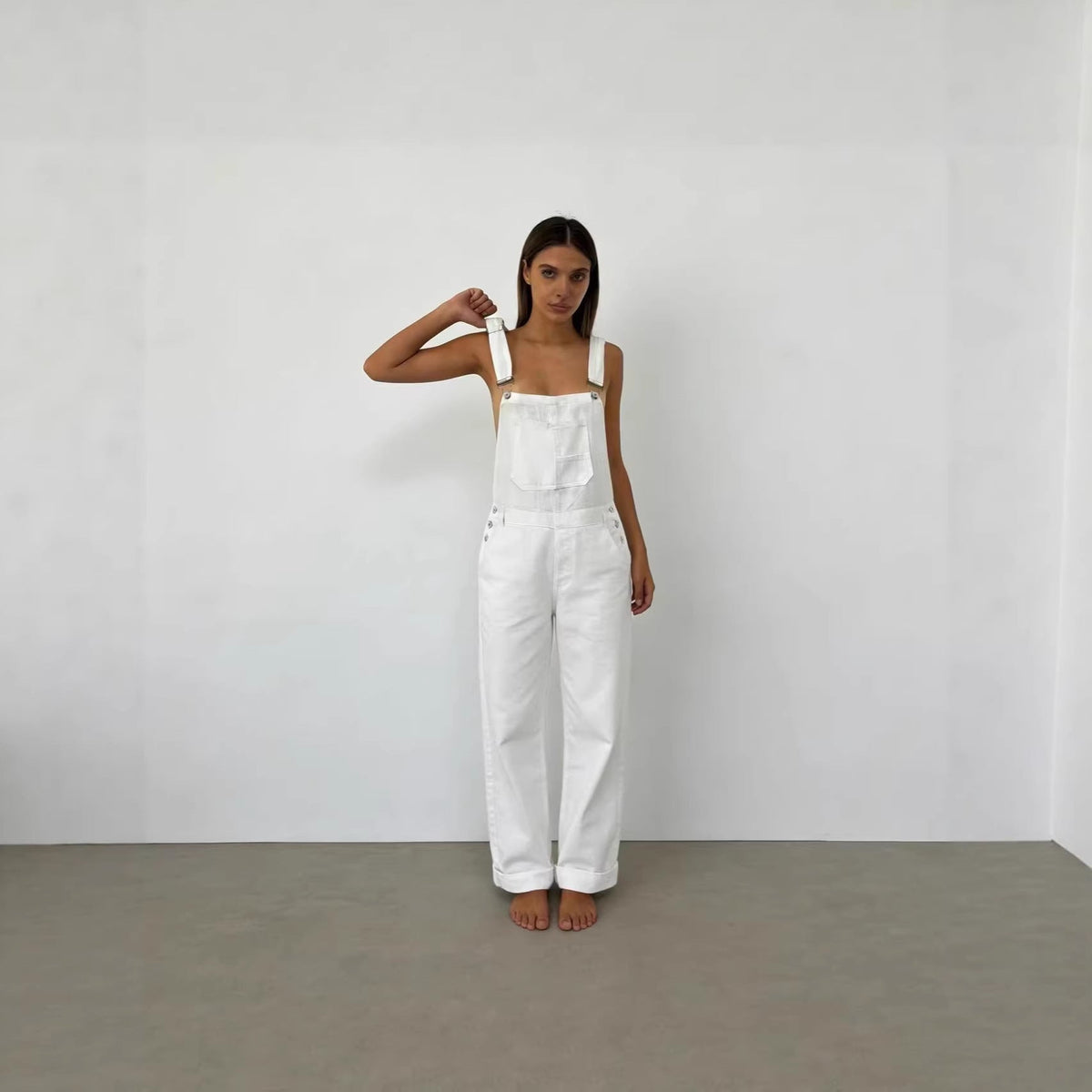 Women's Denim Overalls with Wide Leg and Low Back