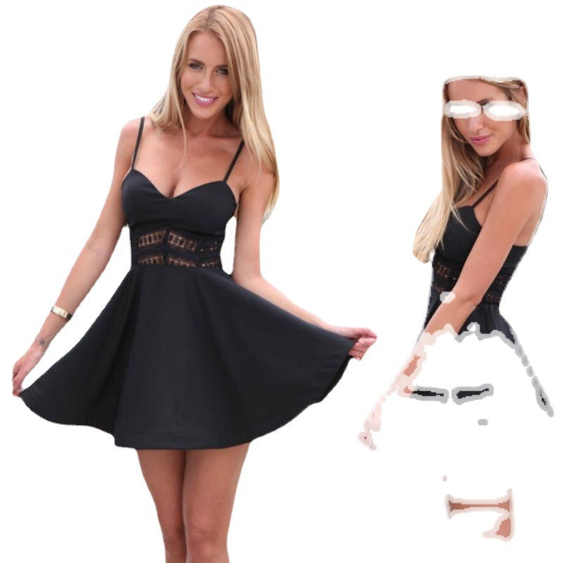 Women's A-Line Summer Mini Dress with Lace Bodice Detail