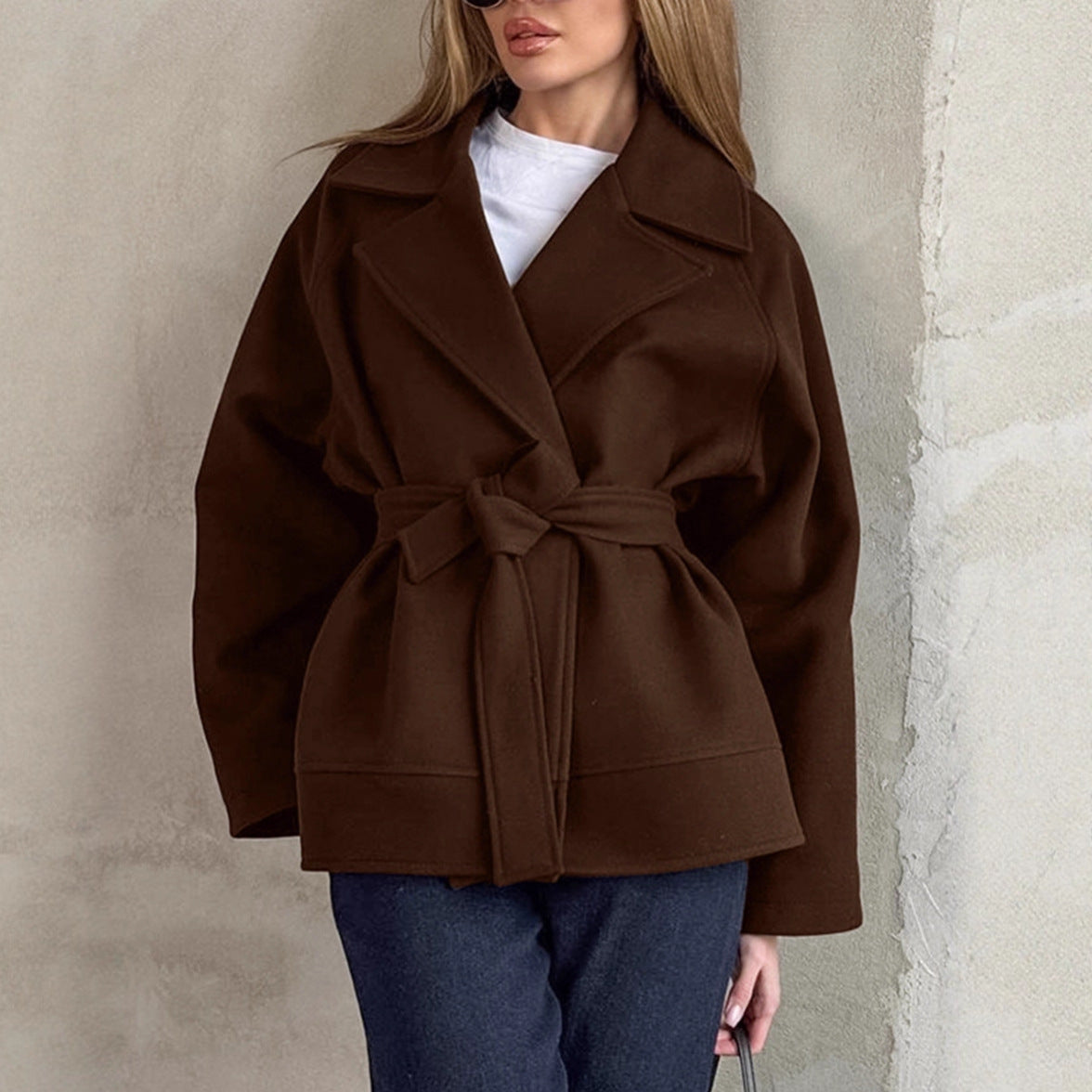 Elegant Women's Wrap Jacket with Belt and Casual Cut