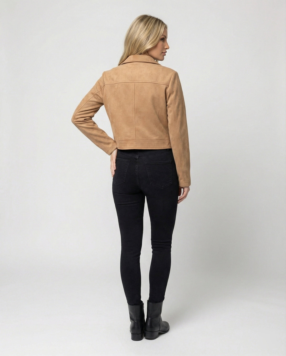 Women's Faux Suede Cropped Zip-Up Jacket