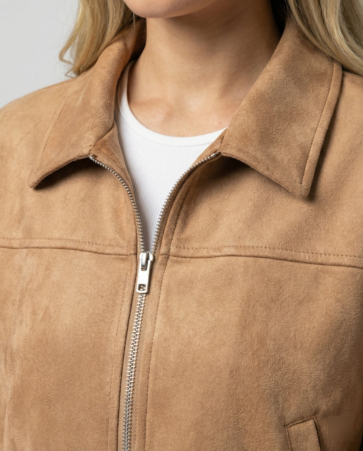 Women's Faux Suede Cropped Zip-Up Jacket