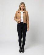 Women's Faux Suede Cropped Zip-Up Jacket