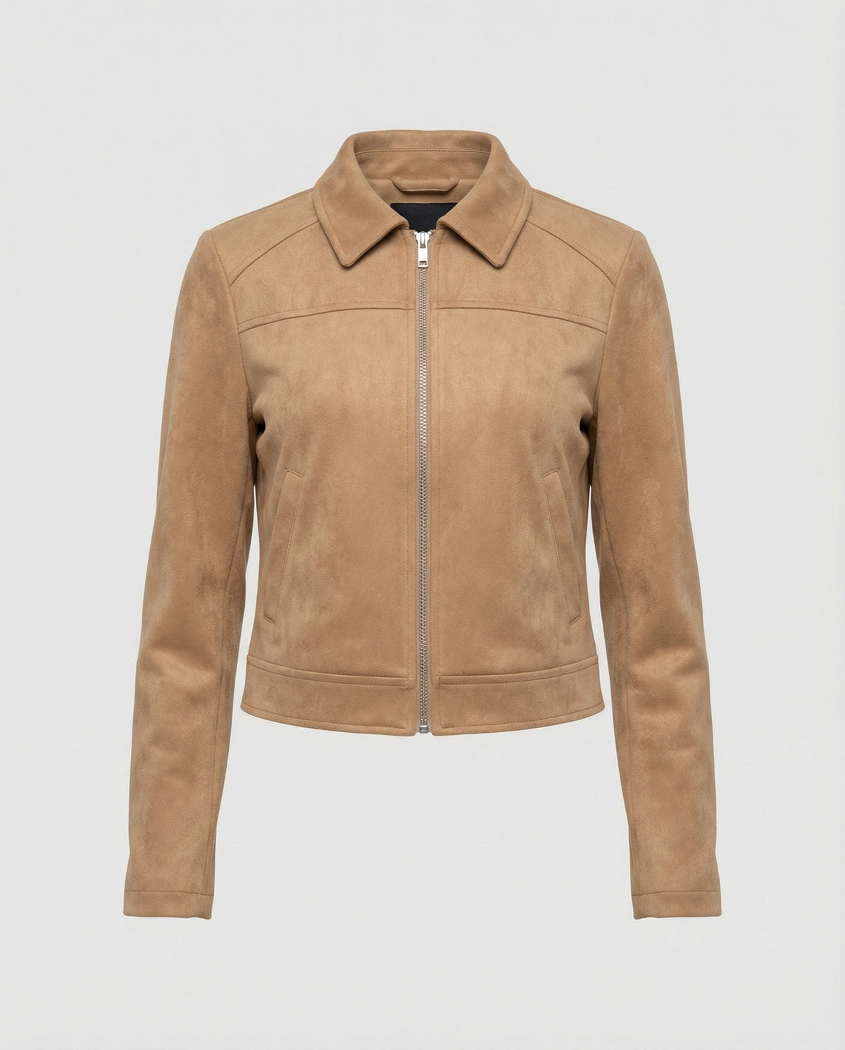Women's Faux Suede Cropped Zip-Up Jacket
