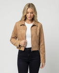Women's Faux Suede Cropped Zip-Up Jacket