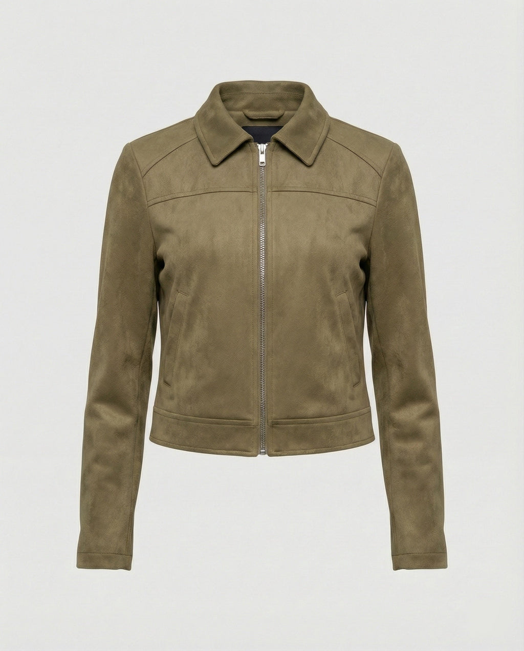 Women's Faux Suede Cropped Zip-Up Jacket