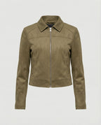 Women's Faux Suede Cropped Zip-Up Jacket