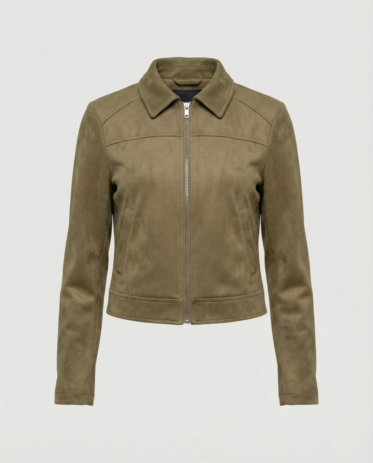 Women's Faux Suede Cropped Zip-Up Jacket