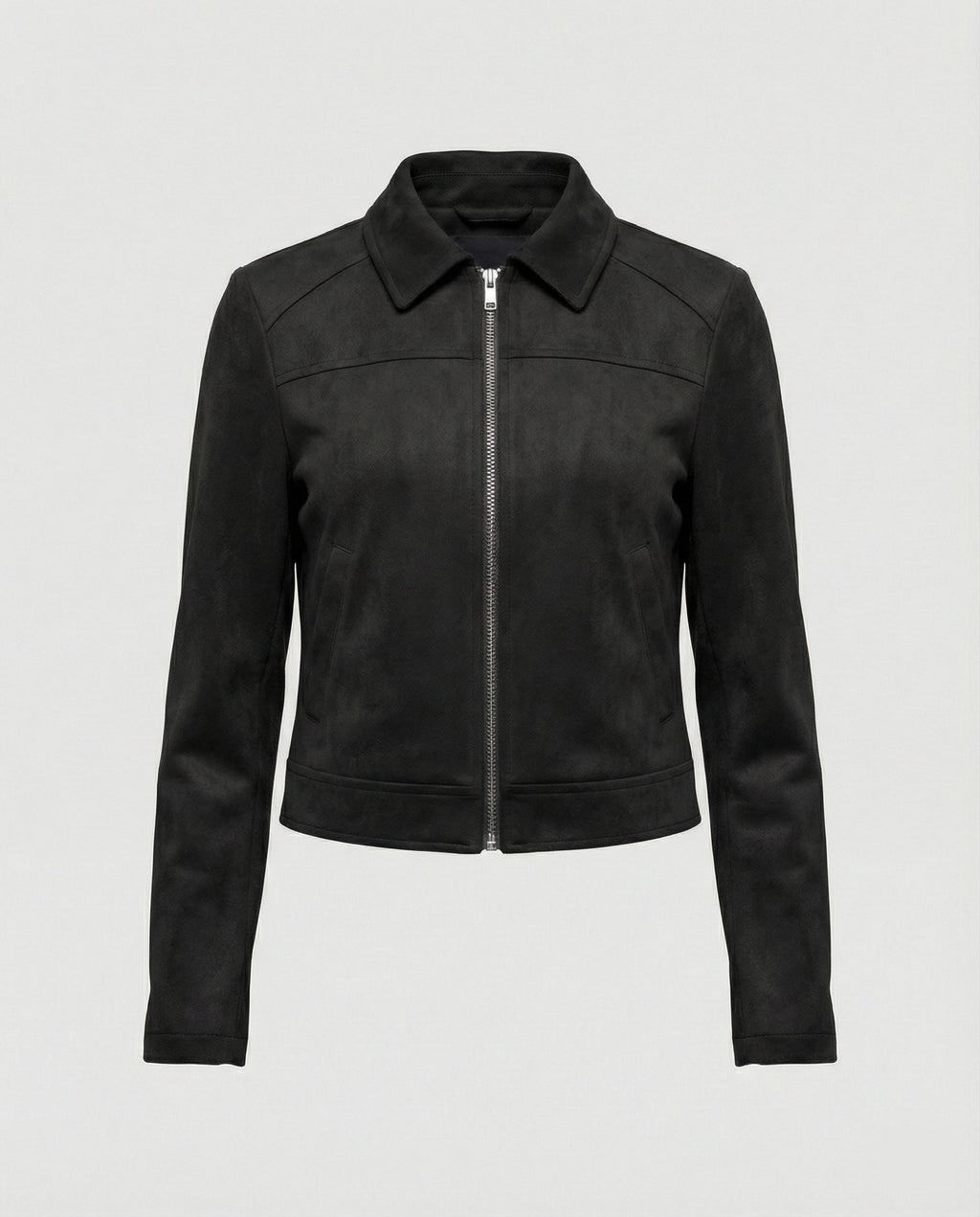 Women's Faux Suede Cropped Zip-Up Jacket