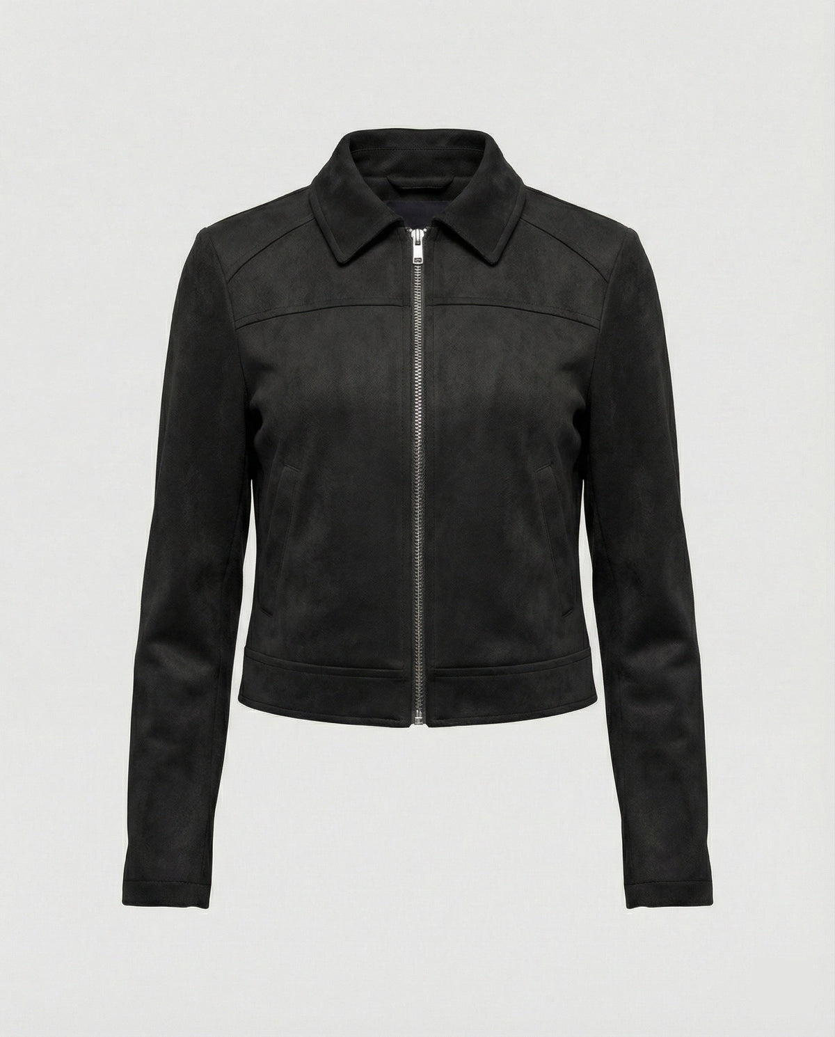 Women's Faux Suede Cropped Zip-Up Jacket