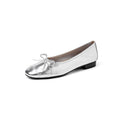 Women's Metallic Leather Ballet Flats with Elegant Bow