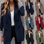 Elegant Double-Breasted Blazer with Plaid Detail