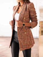 Women's Elegant Tweed Blazer with Double-Button Row and Textured Finish