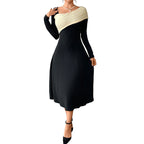 Women's Asymmetrical Midi Dress with One-Shoulder Knit Detail