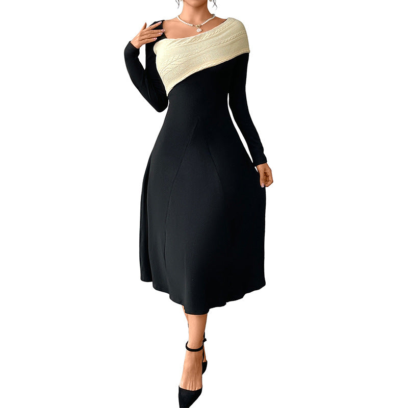 Women's Asymmetrical Midi Dress with One-Shoulder Knit Detail