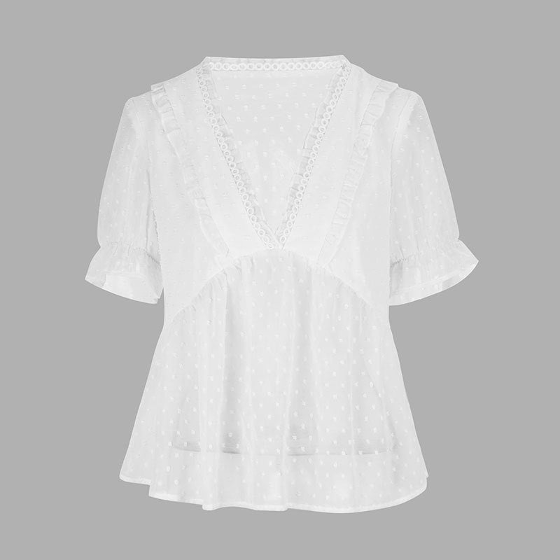 Women's Blouse with Ruffle Details and Polka Dot Design