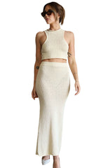 Women's Elegant Knit Crop Top and Maxi Skirt Set