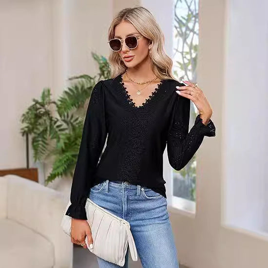 Women's Elegant Floral Blouse with V-Neck