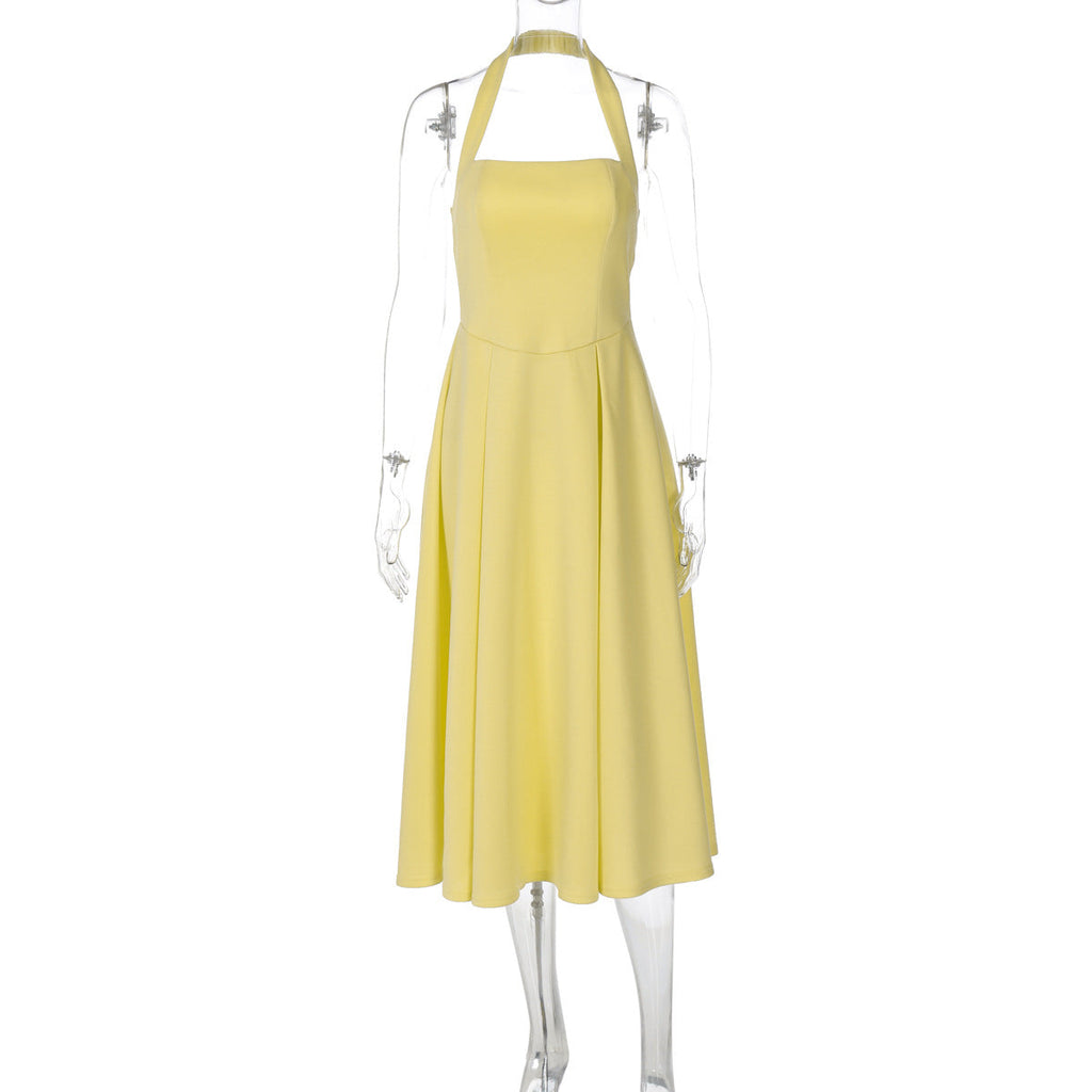 Women's Maxi Dress with Square Neckline and Waist Tie