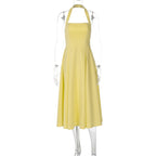 Women's Maxi Dress with Square Neckline and Waist Tie