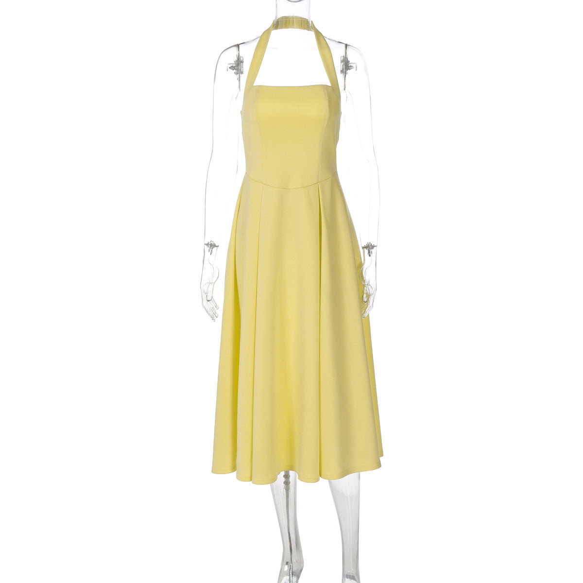 Women's Maxi Dress with Square Neckline and Waist Tie