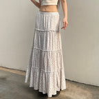 Women's Maxi Skirt with Floral Ruffle Details and Elastic Waistband