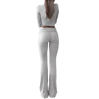 Women's Casual Long-Sleeve Lounge Set with Flared Pants