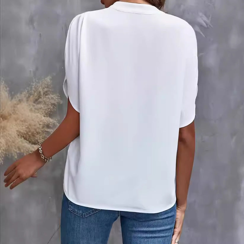 Elegant Half-Sleeve Blouse with Mock Neck