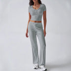 Women's Comfortable Leisure Set with Short Top and Wide-Leg Pants