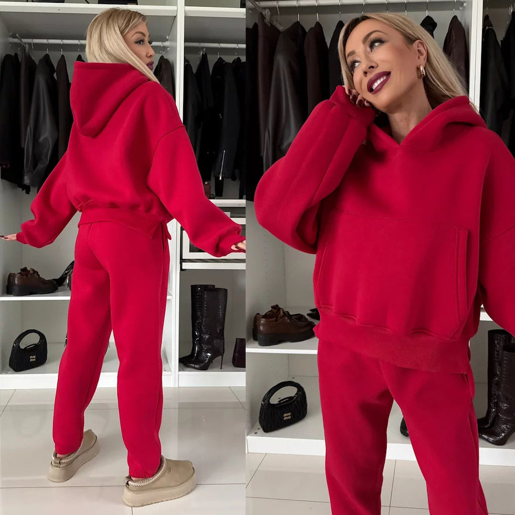 Women's Casual Fleece Loungewear Set with Hoodie and Joggers