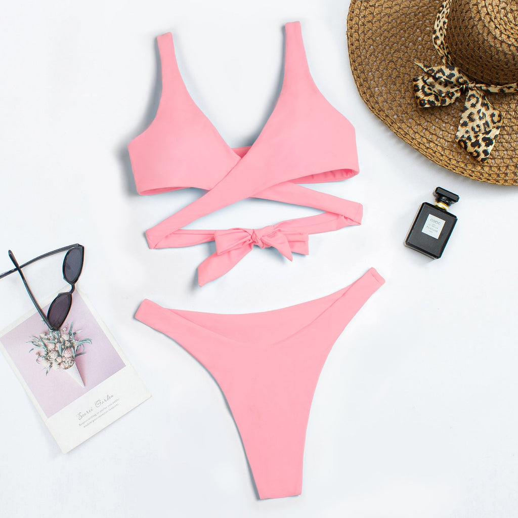 Women's Asymmetrical High-Cut Bikini with Wrap Design