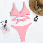Women's Asymmetrical High-Cut Bikini with Wrap Design