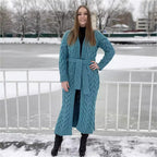Women's Chunky Knit Coat with Distinctive Cable Knit Design and Open Front