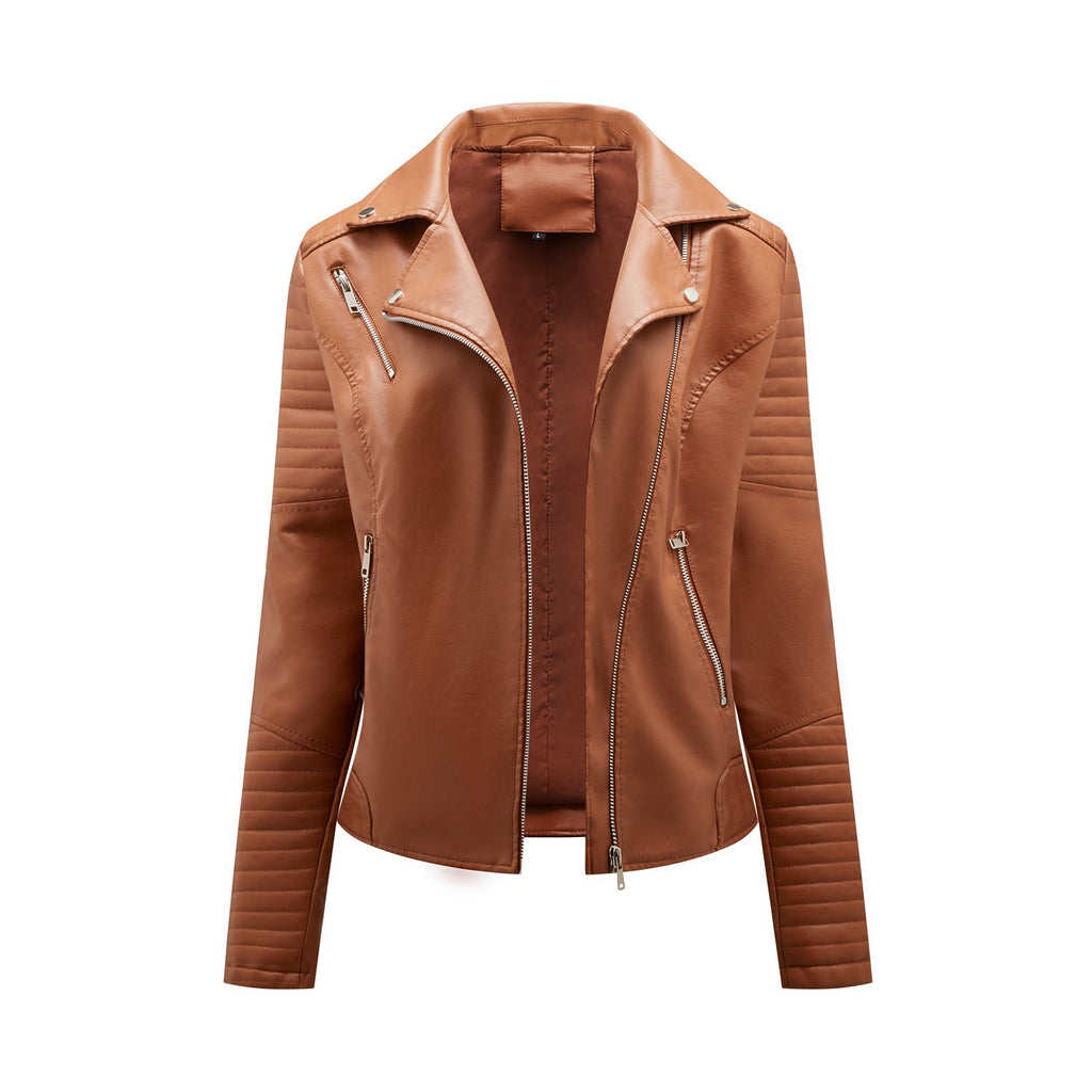 Women's Biker Jacket with Quilted Details and Asymmetrical Zipper