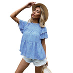 Women's Blouse with Ruffle Details and Floral Pattern