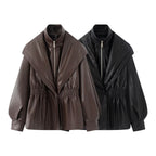 Women's Elegant Biker Jacket with Voluminous Sleeves