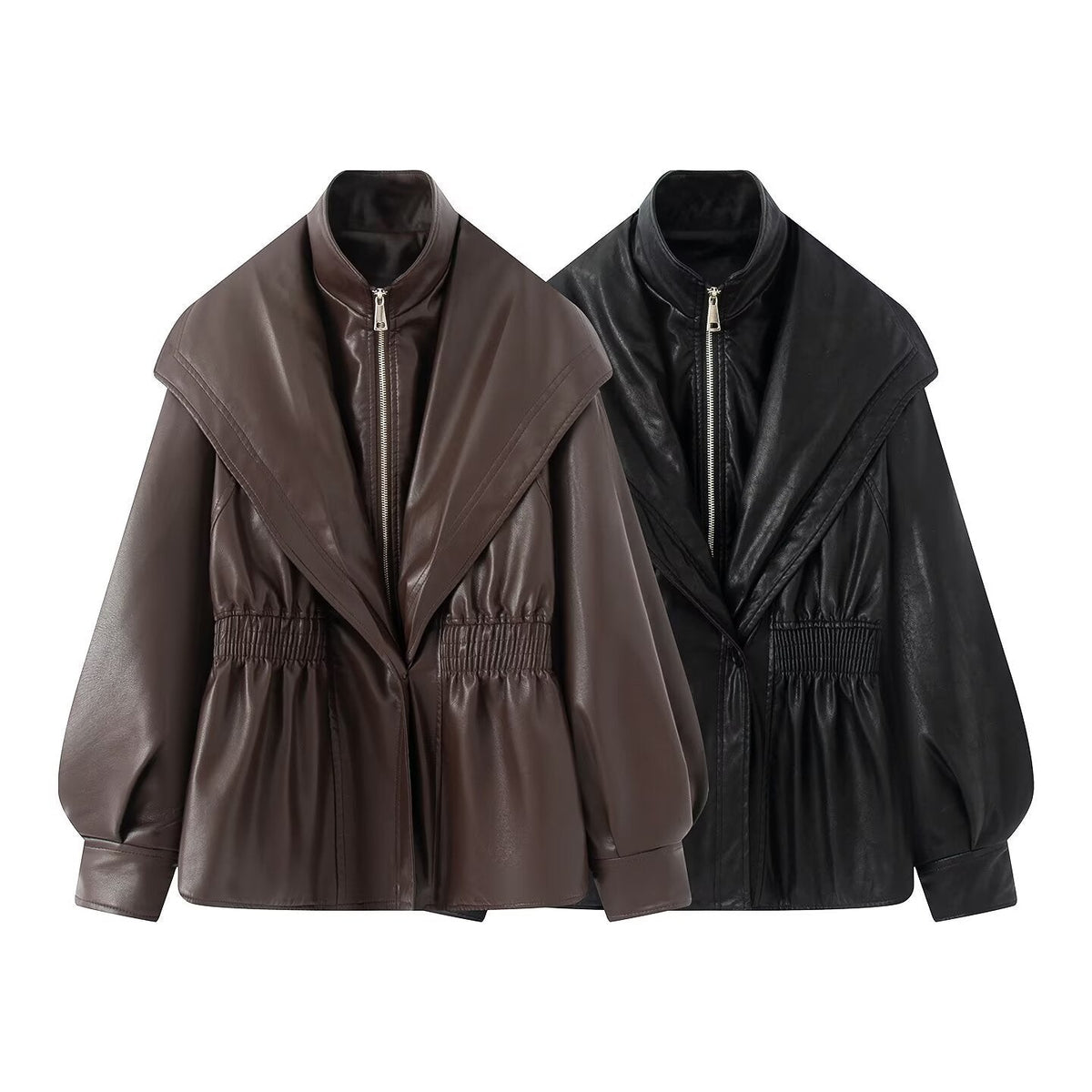Women's Elegant Biker Jacket with Voluminous Sleeves