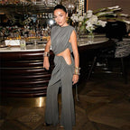Women's Elegant Set with Ruched Top and Wide Waistband