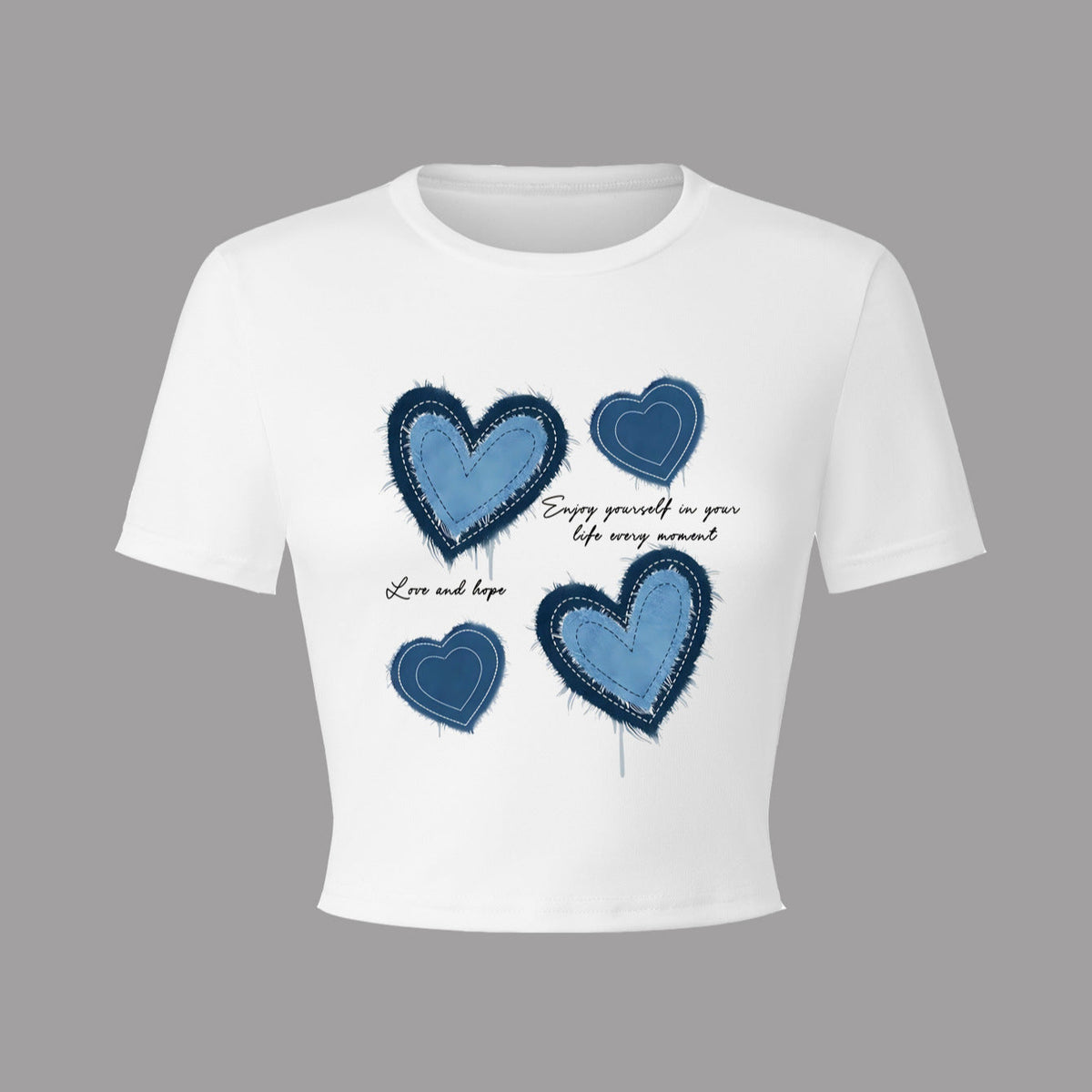 Women's Crop T-Shirt with Creative Heart Motif and Motivational Quote