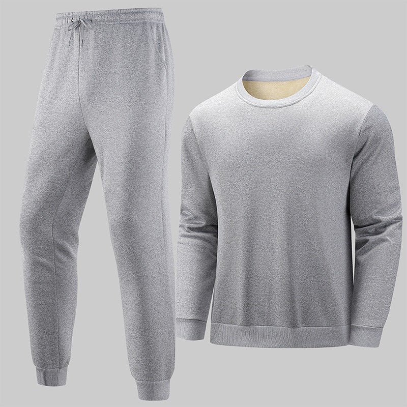 Men's Thermo Fleece Lounge Set with Crew Neck Sweater & Tapered Jogging Pants