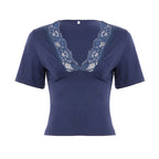 Women's Elegant V-Neck Shirt with Lace