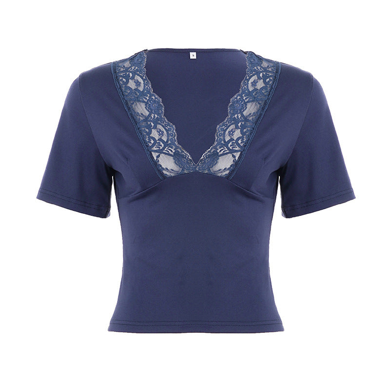 Women's Elegant V-Neck Shirt with Lace