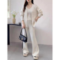 Women's Fine Knit Ensemble with Original Cable Pattern and Wide Pants