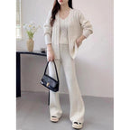 Women's Fine Knit Ensemble with Original Cable Pattern and Wide Pants