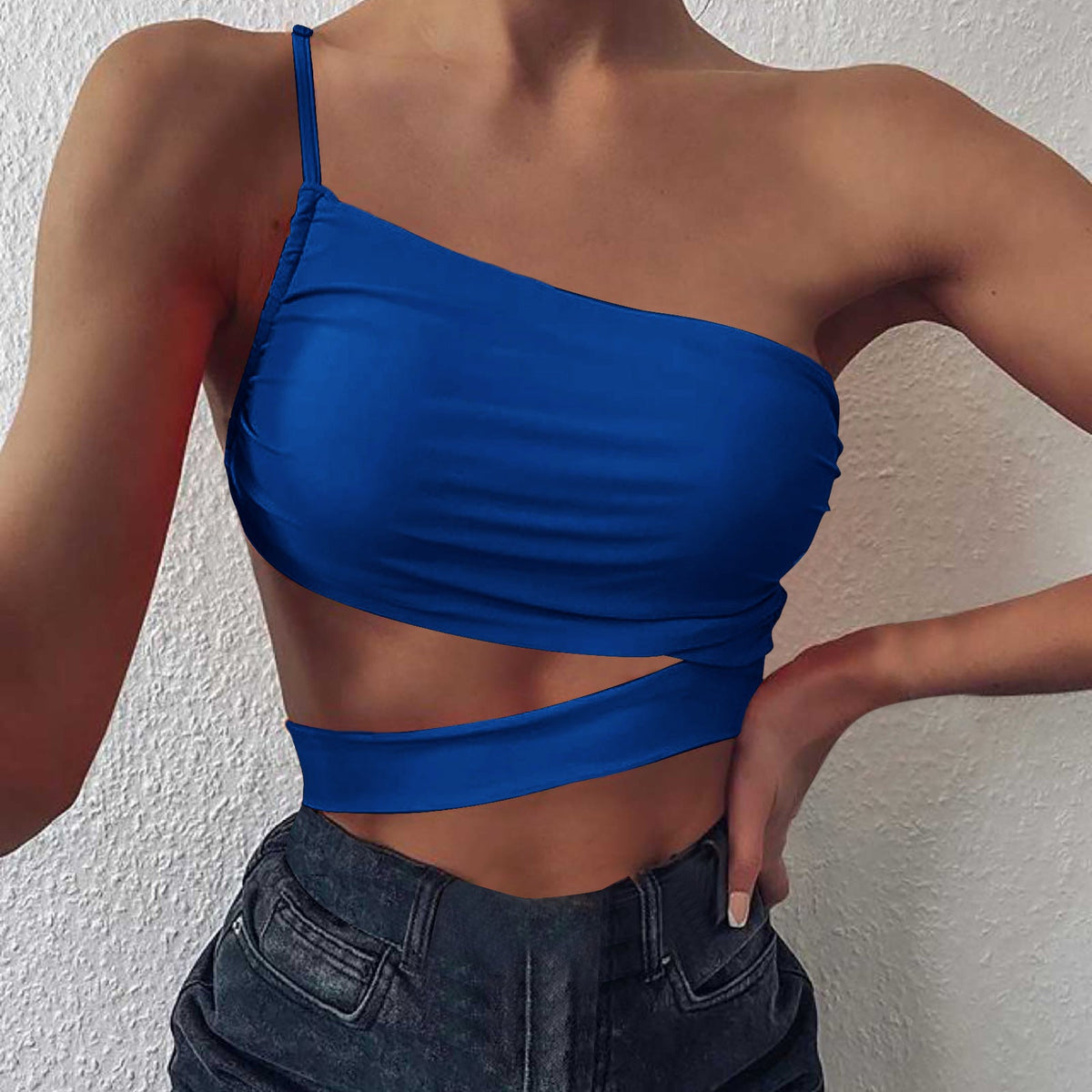 Women's Asymmetrical Crop Top with Elegant Wrap Design
