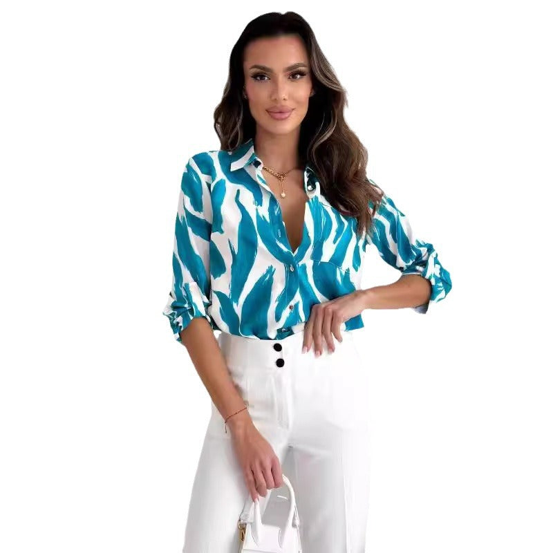 Women's Blouse with Floral Accents and Casual Cut