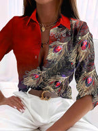 Elegant Women's Shirt with Peacock Pattern
