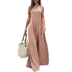 Women's Airy Maxi Jumpsuit with Decorative Pleats and Side Pockets