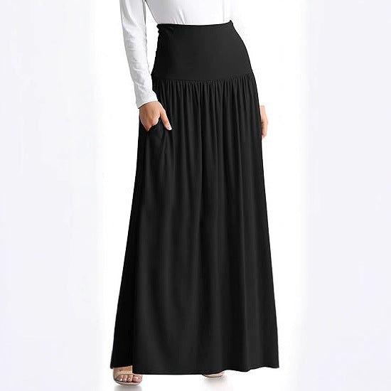Women's Maxi Skirt with Elastic Waistband and Pockets