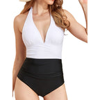 Women's V-Neck Swimsuit with Color Contrast